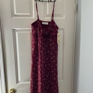 No Boundaries Dress Womens M Burgundy Floral Maxi Babydoll Y2K Cottagecore NEW